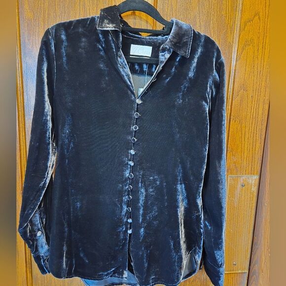 J Crew Black Velvet Button-Up Shirt NWT SZ 0 - Picture 5 of 16